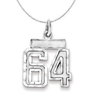 Silver, Varsity Collection, Small D/C Number 64 Necklace - 18 In